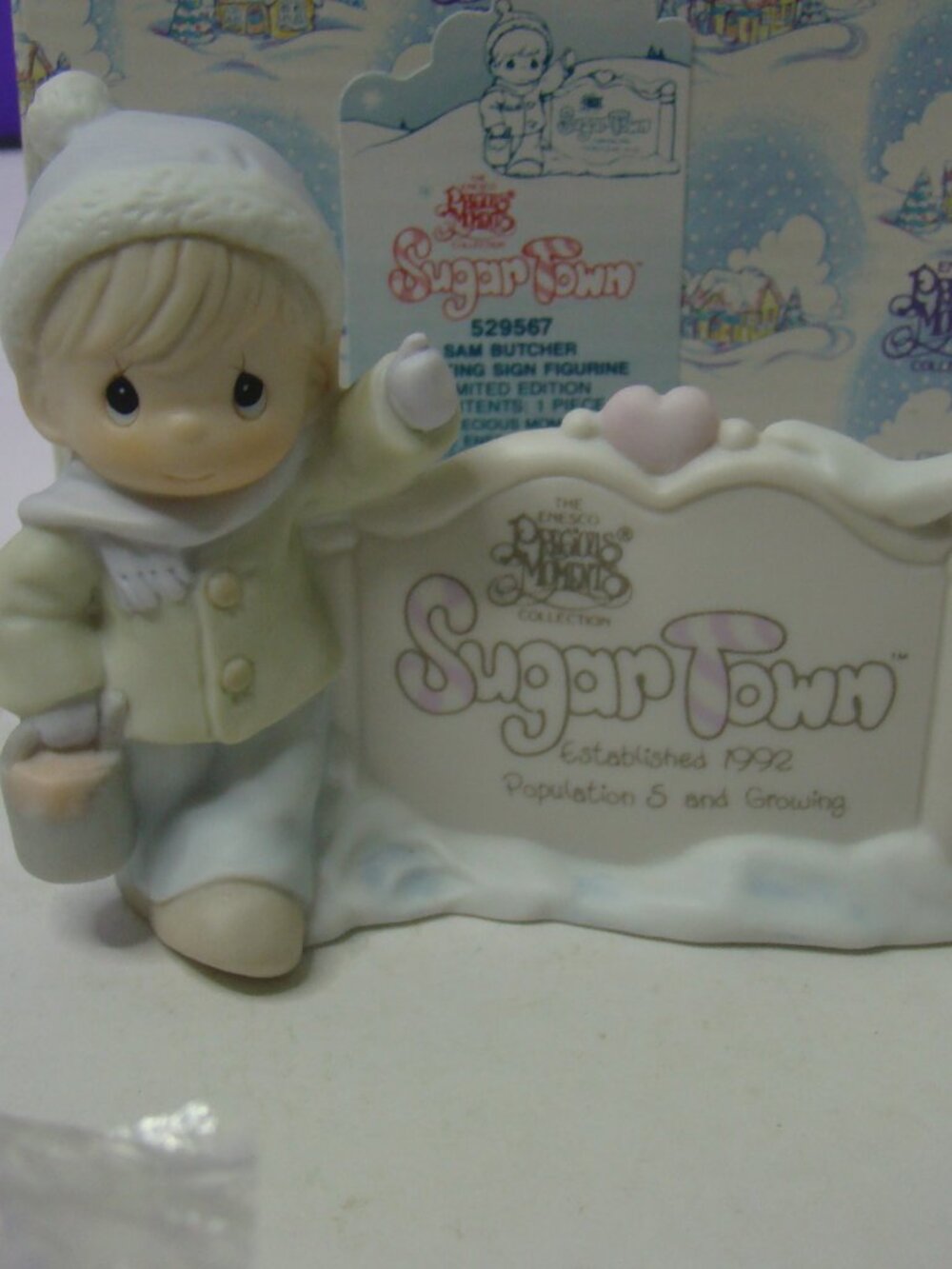 Precious Moments Sugar Town Sam Butcher Painting Sign Figurine 529567 1992